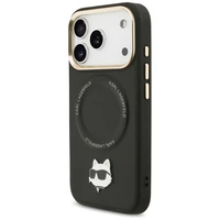 Karl Lagerfeld Big Strap Choupette metāla logotipa Magnētiskais viedtālruņa apvalks iPhone 17 Pro - melns