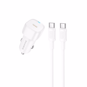 Borofone Auto lādētājs BZ34A Cloud - C tipa - PD 20W ar C tipa lādētāju uz C tipa lādētāju, balts