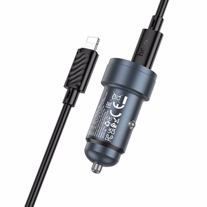 Автомобильное зарядное устройство Hoco USB A + USB C QC3.0 PD 30W + кабель USB C к Lightning Z57A черный