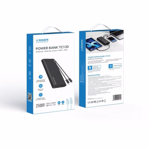 Внешний аккумулятор Veger TCE130 (W2503) PD 130W 25000 mAh со встроенными кабелями Type C / Lightning чёрный
