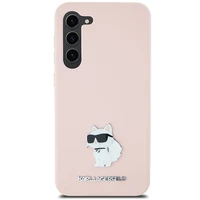 Karl Lagerfeld silikona Choupette metāla piespraude viedtālruņa apvalks Samsung Galaxy S23+ - rozā