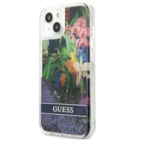 Guess GUHCP13SLFLSB iPhone 13 mini 5.4" zils cietais apvalks ziedu šķidrs spīdums