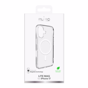 Чехол Puro Lite Mag TPU+PC совместимый с MagSafe для iPhone 17 - прозрачный с белым кольцом