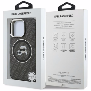 Karl Lagerfeld IML Glitter Karl & Choupette Heads Logo MagSafe Maciņš iPhone 16 Pro Max - melns