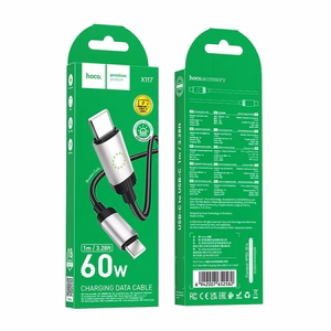 Кабель USB C to USB C Hoco 3A 60W 1 m X117 черный
