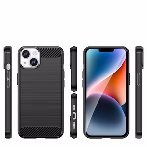 Carbon viedtālruņa apvalks iPhone 14 Plus elastīgs gēla aizmugures vāks melns