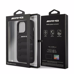 AMG AMHCP14XGSEBK iPhone 14 Pro Max 6.7 - melns ādas vāciņš ar reljefām līnijām