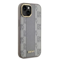 DKNY Ādas rūtainais mono raksts Magnētiskais viedtālruņa apvalks iPhone 14 - bēša
