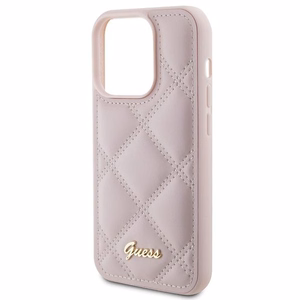 Guess Quilted Metal Logo viedtālruņa apvalks iPhone 15 Pro - rozā
