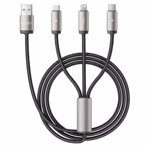 Tech-Protect UltraBoost 3in1 USB-A - Lightning / USB-C / micro USB 3.5A kabelis 1 m - pelēks