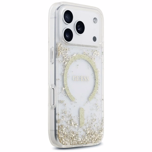 Guess Resin Bottom Glitter MagSafe maciņš, paredzēts iPhone 18 Pro / 17 Pro, zeltains