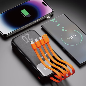 Dudao powerbank большой емкости с 4 встроенными кабелями 20000mAh USB Type C + micro USB + Lightning + USB-A (вход) - черный (Dudao K6Pro+)