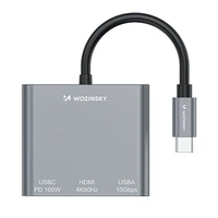 Hub Wozinsky WHCH-01 USB-C PD 100W HDMI 4K@30Hz USB-A 10Gbps - pelēks