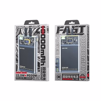 WEKOME WP-323 Vanguard Series - Power bank 10000 mAh Super Charging with integrated USB-C & Lightning kabelis PD 20W + QC 22.5W (melns / caurspīdīgs)