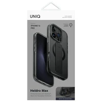 Uniq Heldro Max iPhone 16 Pro 6.3" magnētiskais uzlādes viedtālruņa apvalks melns/dūmu