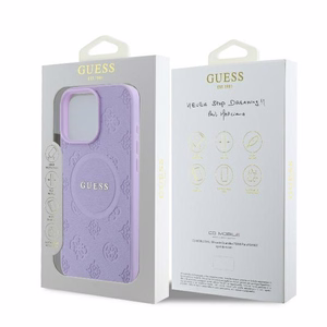 Guess Saffiano Peonija Klasiskais Logotips Magnētiskais viedtālruņa apvalks iPhone 16 Pro Max - violets