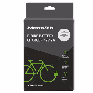 Qoltec 50760 – elektriskā velosipēda akumulatora lādētājs, 36 V / 42 V, 2 A, 5.5×2.1 mm savienotājs