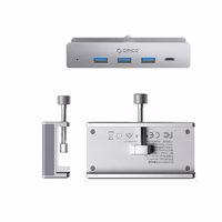 Orico MH4PC Centrmezgls ar USB-C / 3x USB-A 3.0 + 1x USB-C 3.0 - sudraba krāsā