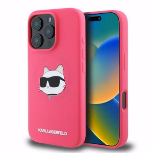 Karl Lagerfeld silikona viedtālruņa apvalks Choupette Head Print Magnētiskais iPhone 16 Pro Max - fuksija