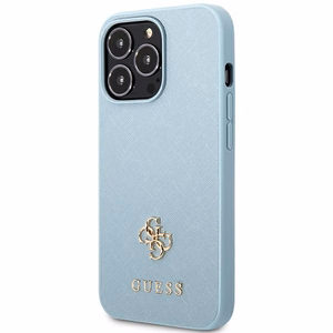 Guess Saffiano 4G Small Metal Logo viedtālruņa apvalks iPhone 13 Pro Max - zila