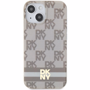 DKNY IML rūtainais mono raksts un drukātas svītras Magnētiskais viedtālruņa apvalks iPhone 15 / 14 / 13 - bēša