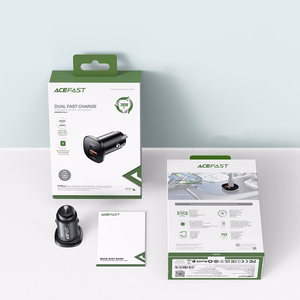 Acefast automašīnas lādētājs 38W USB Type C / USB, PPS, Power Delivery, Quick Charge 3.0, AFC, FCP melns (B1 melns)