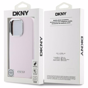 DKNY šķidrā silikona magnētiskais viedtālruņa apvalks ar mazu metāla logotipu iPhone 16 Pro - rozā