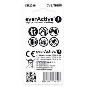 Litija mini baterijas everActive CR2016 blisteris 2 gab.