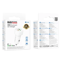 Borofone Auto lādētājs BZ34B Cloud - USB + C tipa - QC 3.0 PD 38W balts