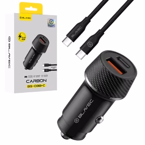 Blavec BS-03B-C Carbon auto lādētājs USB + Type C QC 3.0 18W PD 30W ar Type C - Type C kabeli melns