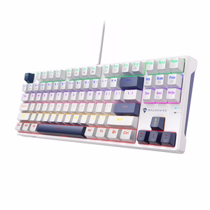 Machenike K500B-B87 Vadu mehāniskā spēļu tastatūra ar apgaismojumu, Red Switch - balts