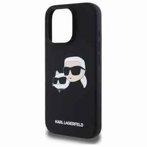 Karl Lagerfeld silikona magnētiskais viedtālruņa apvalks iPhone 16 Pro Max ar galvu attēliem - melns