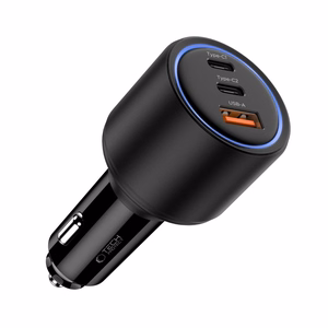CC04 3 portu auto lādētājs PD130W - melns