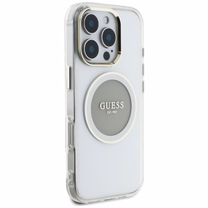 Guess IML Metal Colored Circle Classic Logo Magnētiskais viedtālruņa apvalks iPhone 16 Pro - pelēks