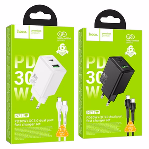 Зарядное устройство для телефона Hoco USB A + USB C QC3.0 PD AFC 3A 30W + кабель USB C к USB C N71 белый