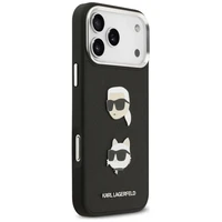 Karl Lagerfeld FW Graudains Karl & Choupette galvas piespraudes un logotips iPhone 17 Pro Max apvalks - melns