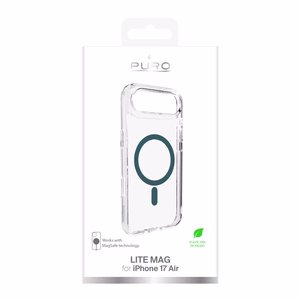 Puro Lite Mag TPU+PC viedtālruņa apvalks saderīgs ar MagSafe iPhone 17 Air - caurspīdīgs ar tirkīza gredzenu