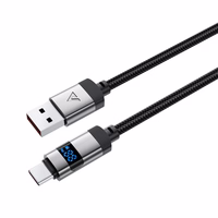 Acefast C15-04 USB-A - USB-C kabelis ar displeju 480Mb/s 66W 1,2 m - melns