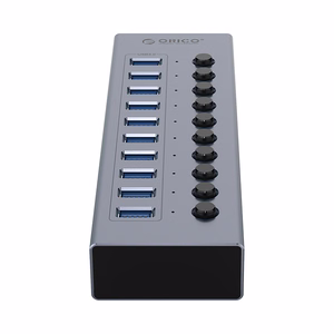 Orico BT2U3-10AB Centrālais mezgls 10x USB-A 3.0 ar slēdžiem - pelēks