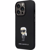 Karl Lagerfeld KLHCP14XSMHKNPK viedtālruņa apvalks iPhone 14 Pro Max 6.7" - melns silikona Ikonik metāla piespraude