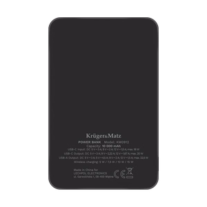 Krüger&Matz magnētiskais bezvadu ārējais akumulators, 10000 mAh, melns