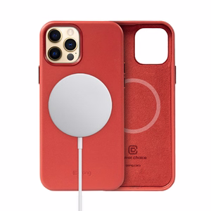 Crong Essential Cover Magnetic mākslīgās ādas vāciņš iPhone 12 Pro Max, ar MagSafe, sarkans