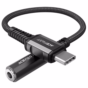 Acefast audio kabelis USB Type C - 3.5mm mini jack (female) 18cm, DAC, AUX melns (C1-07 melns)