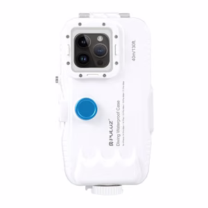 Puluz plastmasas ūdensizturīgs apvalks iPhone 15 Plus/15 Pro Max/14 Plus/14 Pro Max/13 Pro Max/12 Pro Max/11 Pro Max (balts)