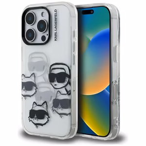 Karl Lagerfeld IML daudzkrāsains K&C galvas raksts apvalks iPhone 16 Pro Max - caurspīdīgs