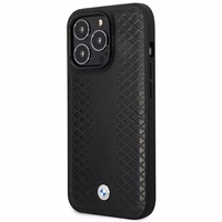 Viedtālruņa apvalks BMW BMHMP14L22RFGK iPhone 14 Pro 6.1" melns/melns ādas dimanta raksts MagSafe