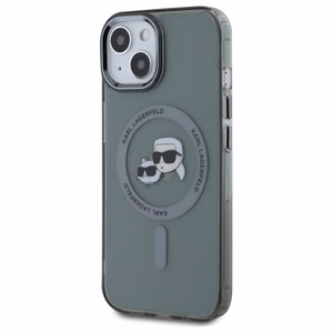 Karl Lagerfeld KLHMP15SHLSKCK iPhone 15 6.1" melns cietais viedtālruņa apvalks IML Metal Karl & Choupette Head Magnētiskais (MagSafe)