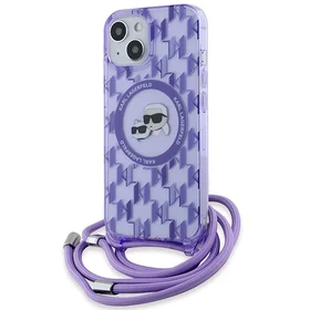 Karl Lagerfeld IML Crossbody Monogram Karl & Choupette Head Magnētiskais viedtālruņa apvalks iPhone 15 / 14 / 13 - violets