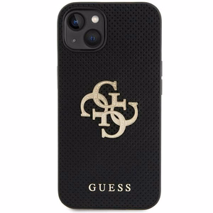 Guess Ādas perforēts 4G Spīdīgs logotips apvalks iPhone 15 - melns