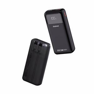 Dudao K15Pro portatīvais lādētājs 20000mAh 22.5W PD USB-C / USB-A / ar iebūvētiem Lightning un USB-C kabeļiem - melna